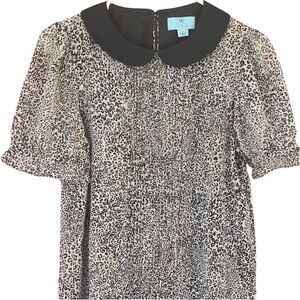 CeCe Leopard/animal  Print, Peter Pan CollarTop with Black Accents